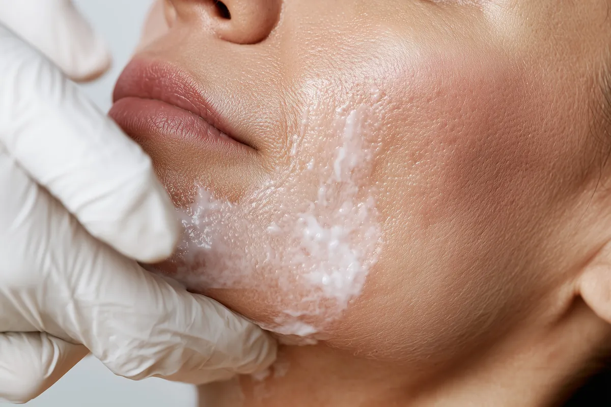 Aplicación de cosmética en cabina, con guantes